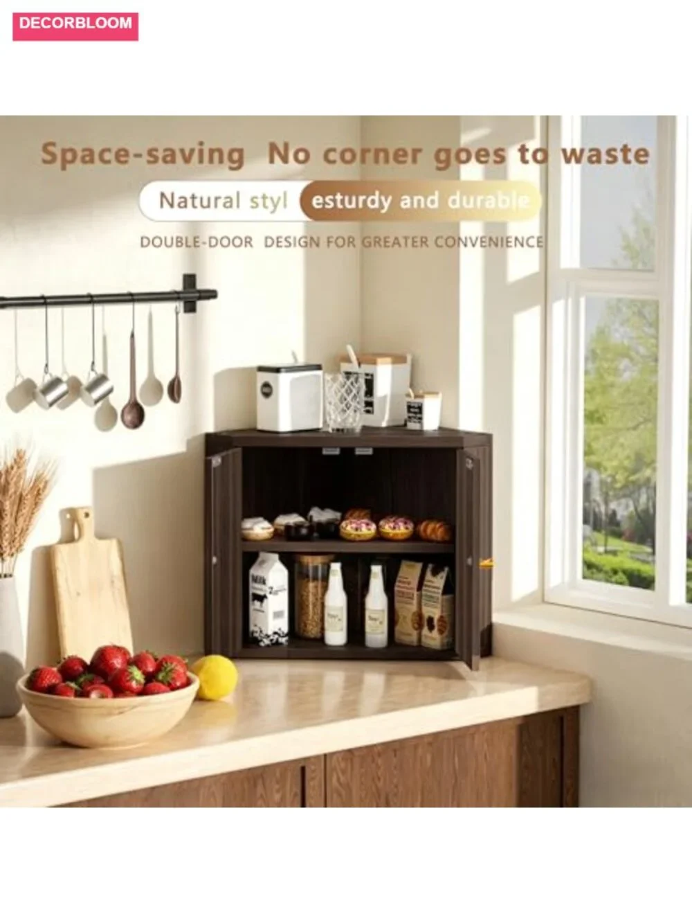 Extra Large Corner Bread Box for Kitchen Countertop, MDF Wood, Space-Saving